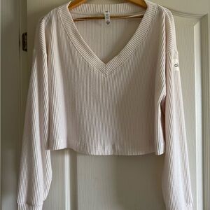 ALO Yoga Cream Ribbed Knit Top